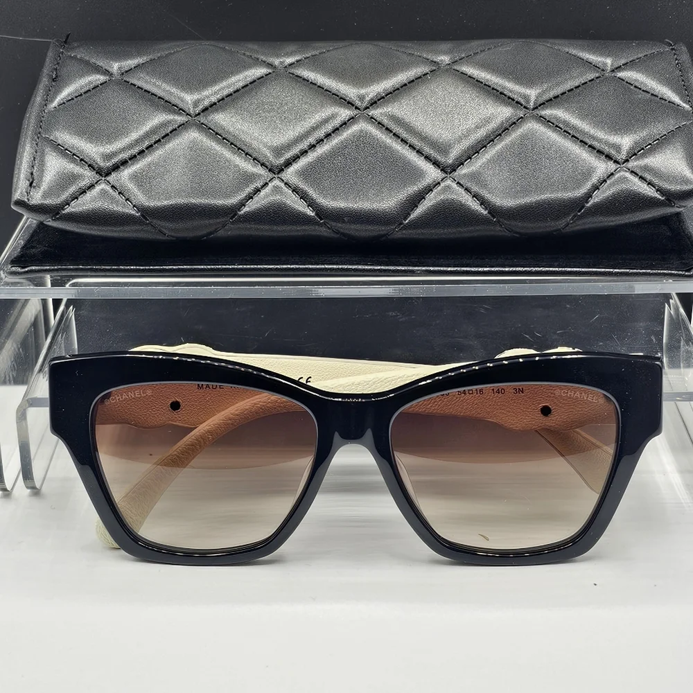 CHANEL CREAM AND BLACK SUNGLASSES CRYSTAL 5456QA C501S5 - Picture 7 of 12